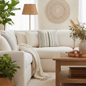 Angela Rose x Loloi Neutral Stripe‎ Pillow Cover 18x18 Farmhouse Linen Blend